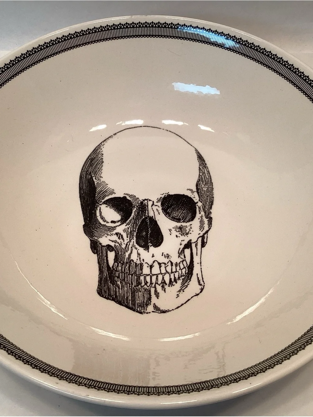 Victorian English Pottery-Royal Stafford Skull Soup Cereal Bowl Salad Macabre